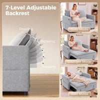 51" Canapé-lit velours convertible, ports USB, gris