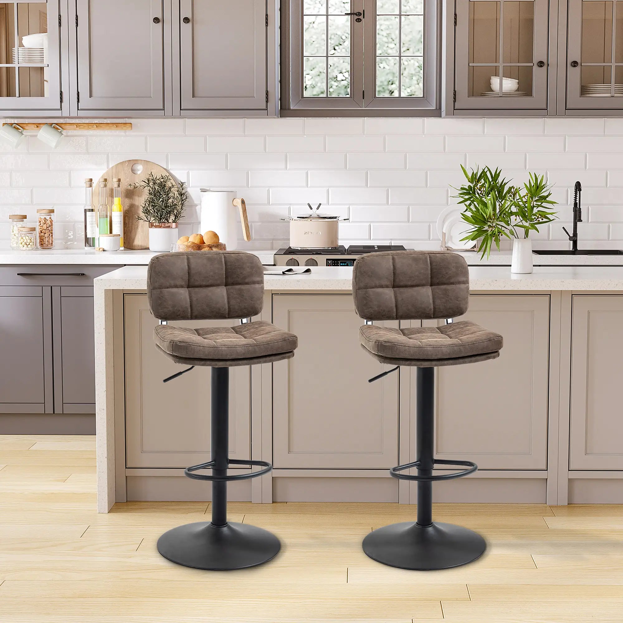 Swivel Counter Height Bar Stools Set of 2, Adjustable Height, PU Leather Bar Stools at Gallery Canada