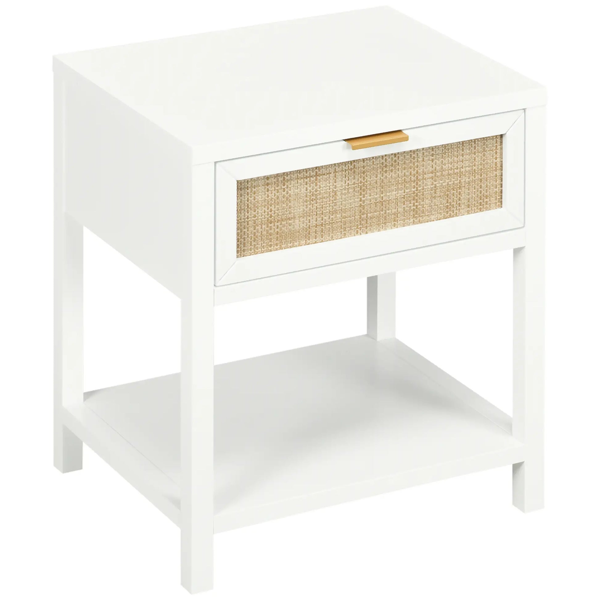 Boho Nightstand, Bedside Table with Rattan Drawer, Open Shelf Bedside Tables at Gallery Canada