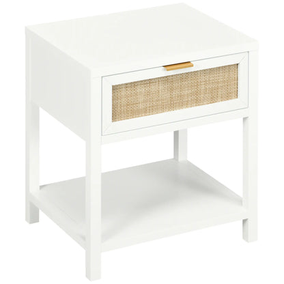 Boho Nightstand, Bedside Table with Rattan Drawer, Open Shelf Bedside Tables at Gallery Canada