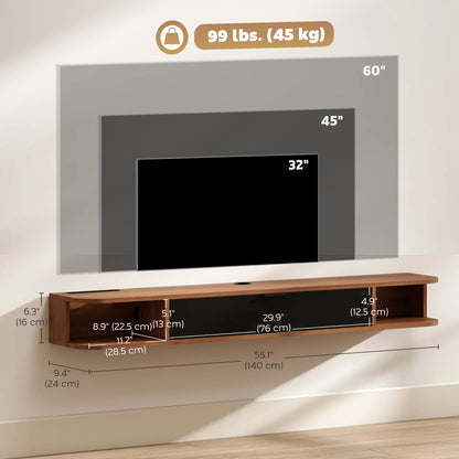 55 Inch Floating TV Stand, Wall Mounted Media Console, Walnut TV Stands at Gallery Canada