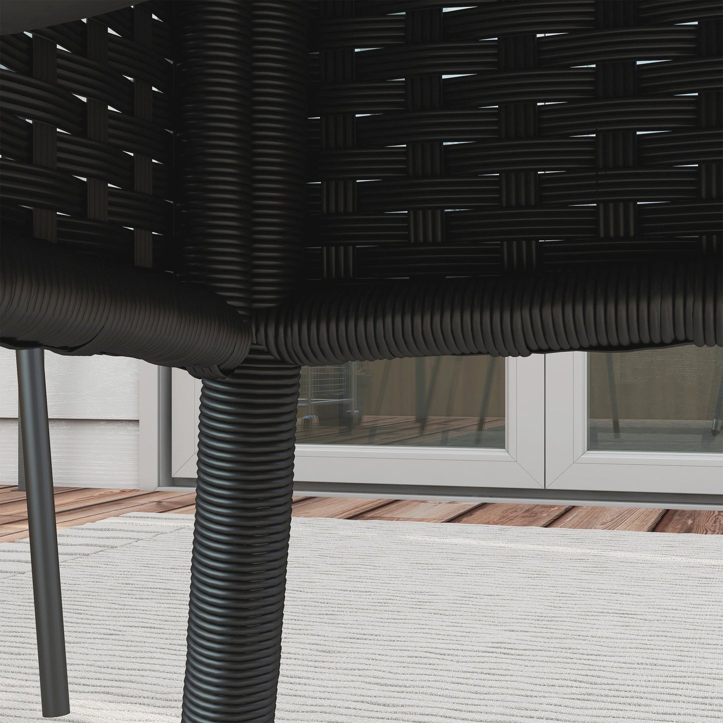 31.5" Outdoor Wicker Dining Table, PE Rattan, Metal Frame, Glass Top, Black Patio Dinning Tables at Gallery Canada