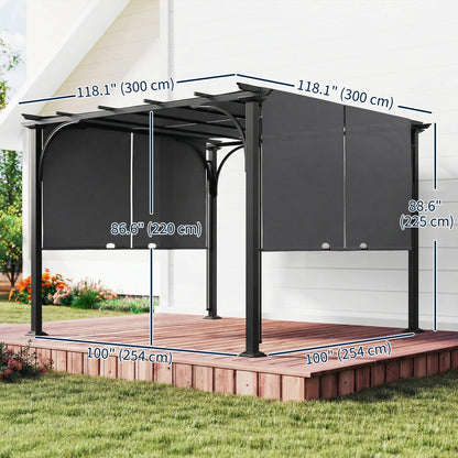 10' x 10' Retractable Pergola Canopy, UPF50+ Outdoor Metal Gazebo, Dark Grey Pergolas at Gallery Canada