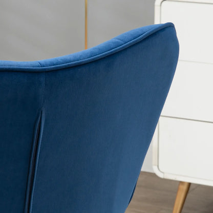 Modern Accent Chair with Ottoman, Upholstered Armchair, Gold Legs, Dark Blue Accent Chairs at Gallery Canada