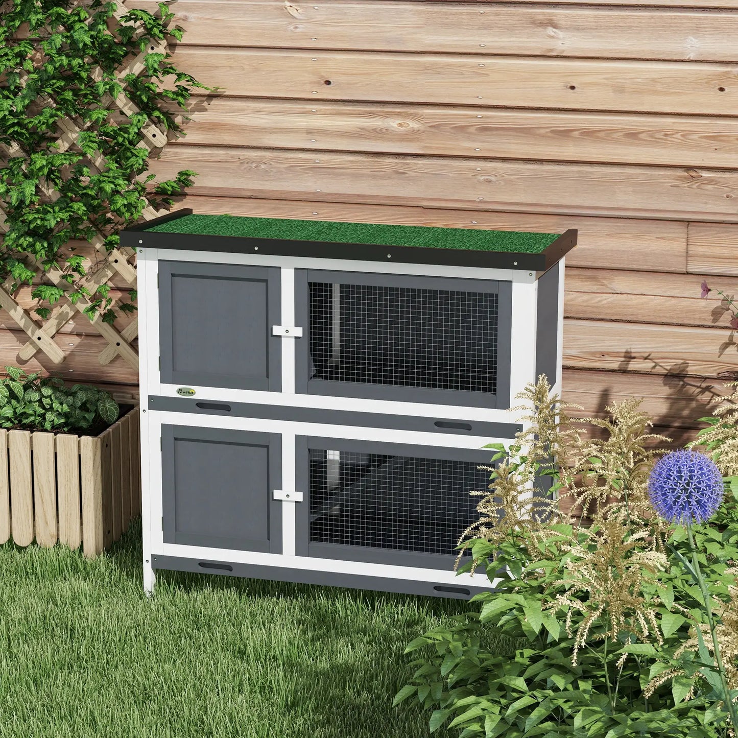 Wood Rabbit Hutch, 2 Large Main House, Ramp, Trays, Grey Rabbit Hutch at Gallery Canada