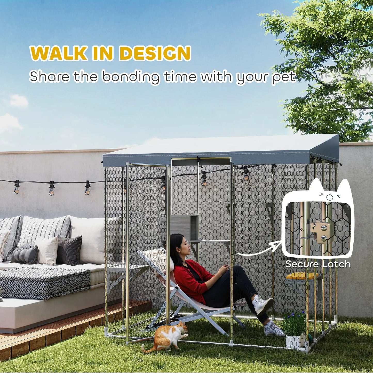 79" L Galvanized Steel Catio, Outdoor Cat Enclosure, 420D Waterproof Canopy, Multiple Platforms, Resting Condo, Silver Outdoor Cat Enclosures at Gallery Canada