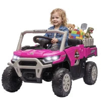 Tracteur pour enfant 12V, télécommande, double moteur, rose