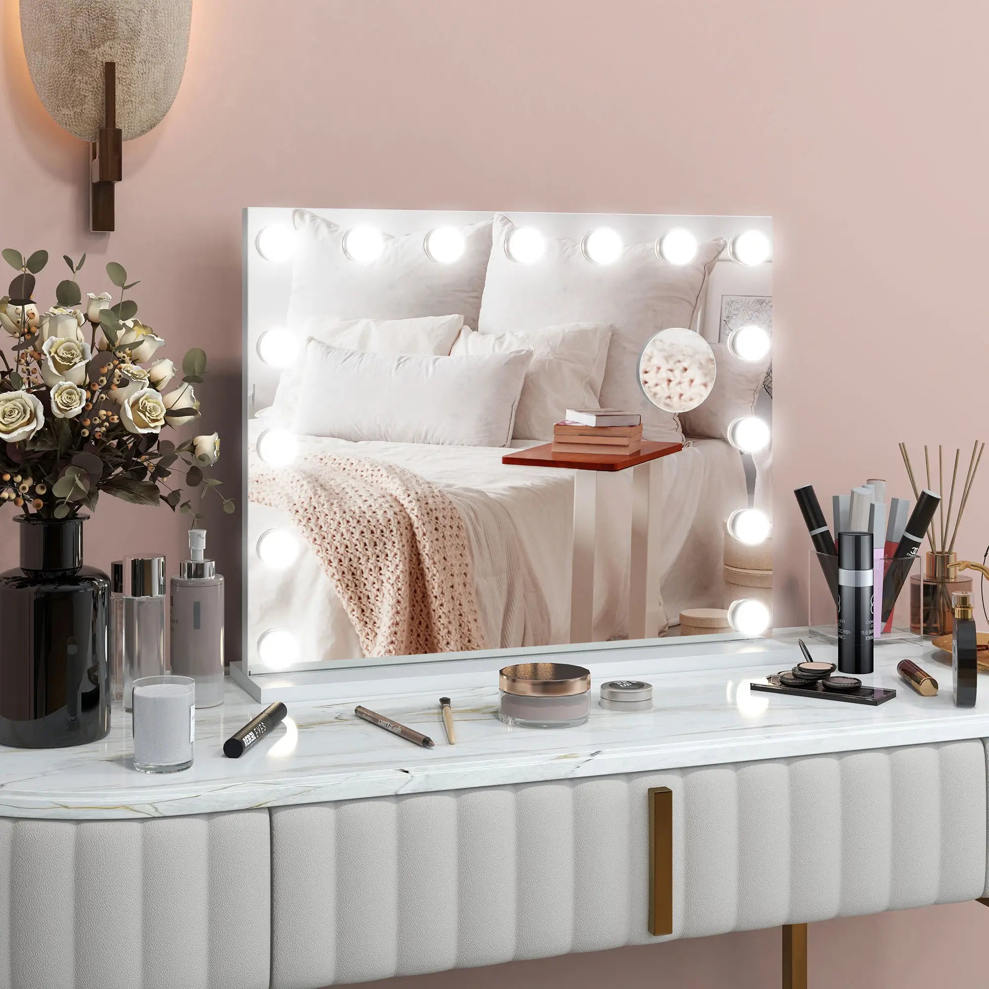 Hollywood Makeup Mirror With Lights, 3 Lighting Modes, USB Charging, White Dressing & Vanity Tables at Gallery Canada
