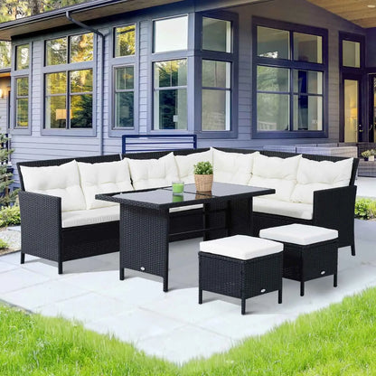 6pcs Outdoor Rattan Sofa Set, Garden Wicker Sectional, White Patio Furniture Sets Black Rattan, Cream White Fabric at Gallery Canada