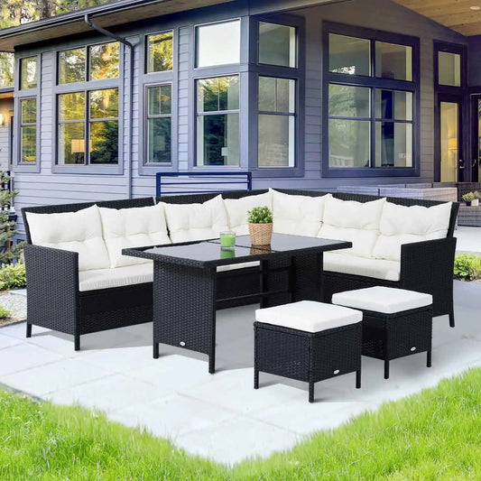 6pcs Outdoor Rattan Sofa Set, Garden Wicker Sectional, White Patio Furniture Sets Black Rattan, Cream White Fabric at Gallery Canada