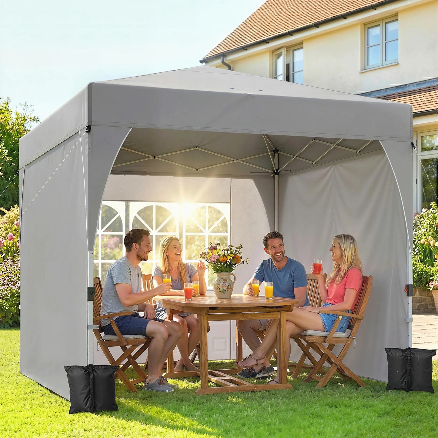 9.6 x 9.6 ft Pop Up Canopy Tent, 3 Sidewalls, UPF 50+, Light Grey Pop Up Canopies at Gallery Canada