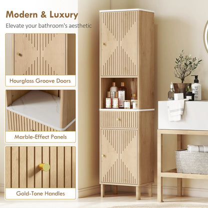 66 in Tall Bathroom Cabinet With Drawer, Oak