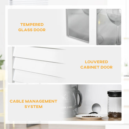 Coastal Kitchen Buffet Hutch, Wood Storage Cupboard, Glass Door, White Kitchen Pantry Cabinets at Gallery Canada