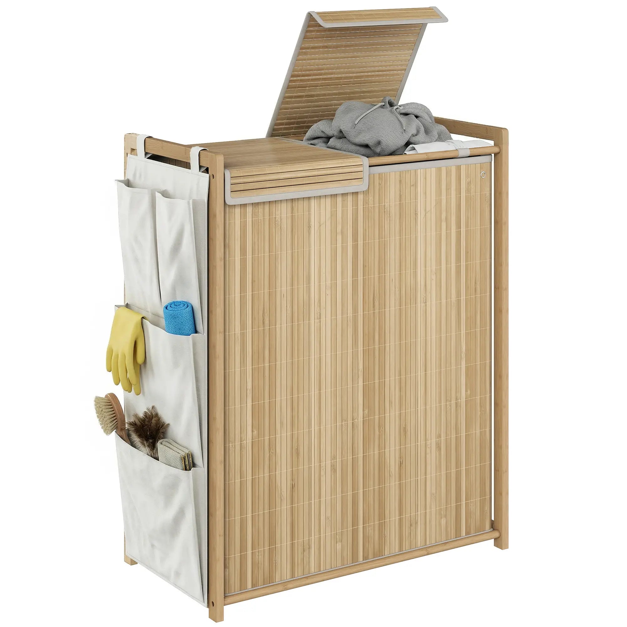 Bamboo Laundry Hamper with Removable Drawstring Bag and Side Storage Pockets, 32 Gal, Natural Bath Accessories at Gallery Canada