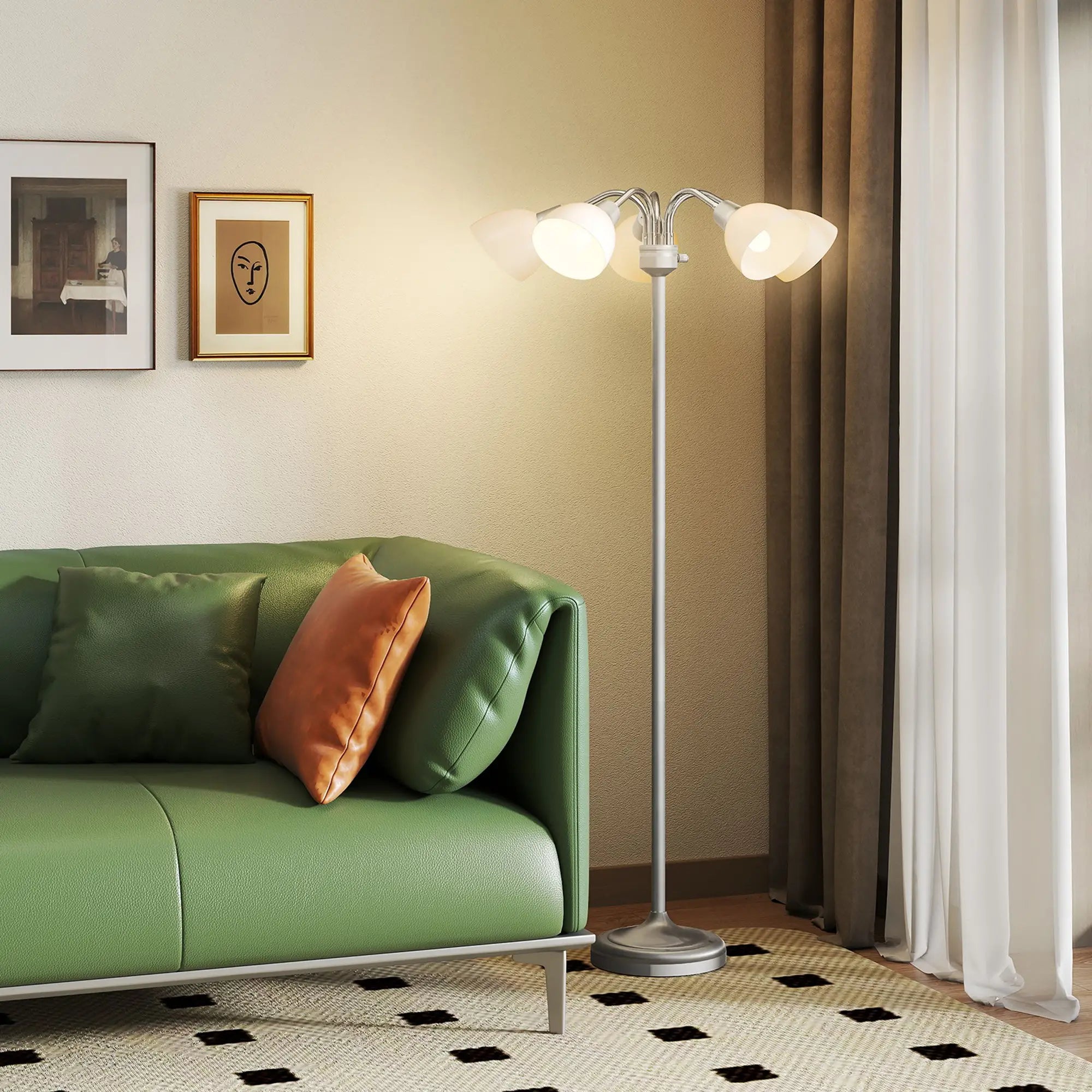 Arc Tree Floor Lamp, 5 Adjustable Rotating Lights, Satin Nickel Floor Lamps & Ceiling Fan Lights at Gallery Canada