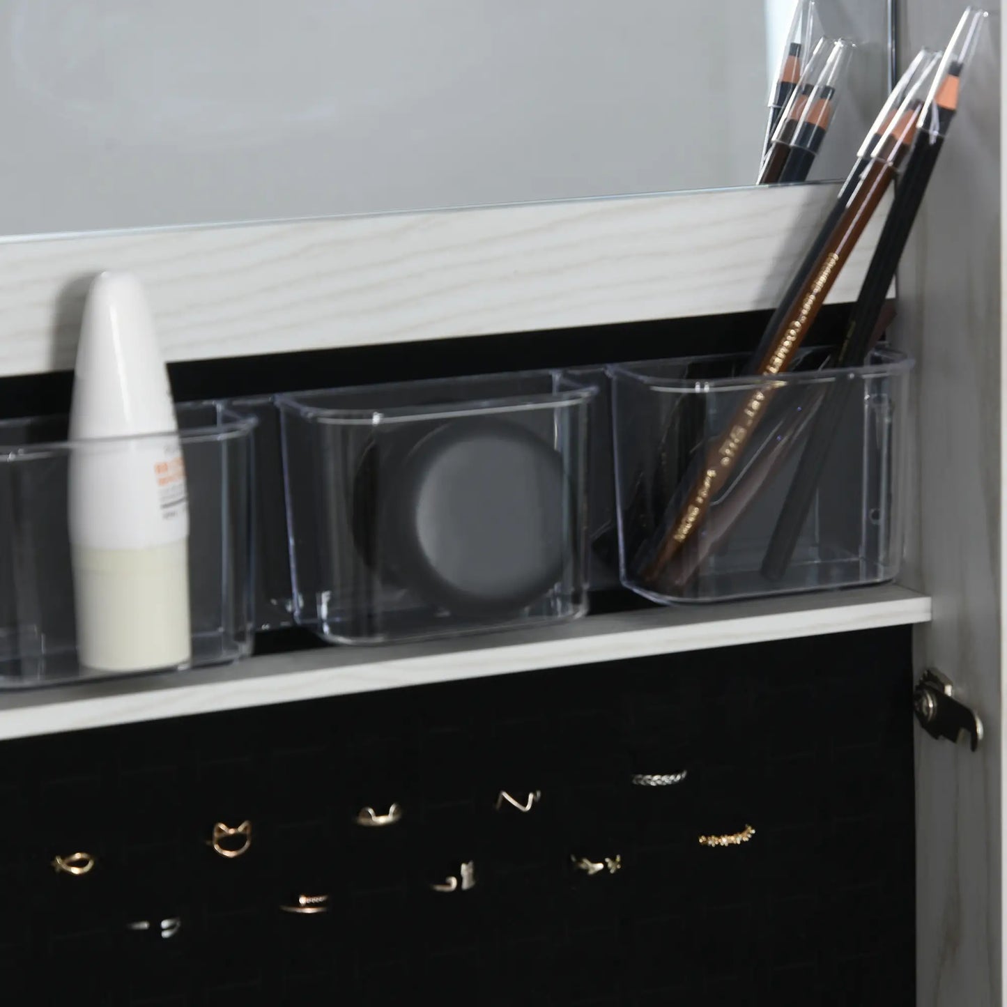 Mirror Jewelry Cabinet, Lockable Organizer with LED Lights, White Wood, White Jewelry Armoire & Jewellery Mirror Cabinets at Gallery Canada