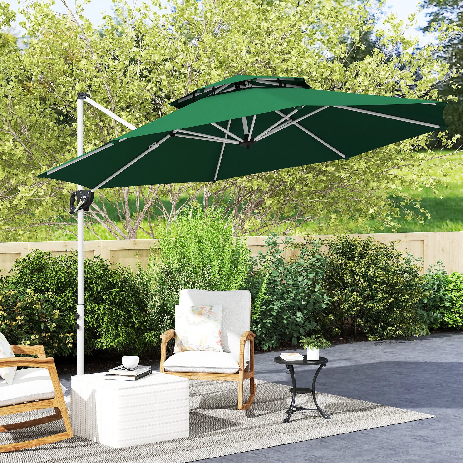 10 FT Cantilever Patio Umbrella, 360° Rotation, Adjustable Height, Dark Green Offset Cantilever Umbrellas at Gallery Canada