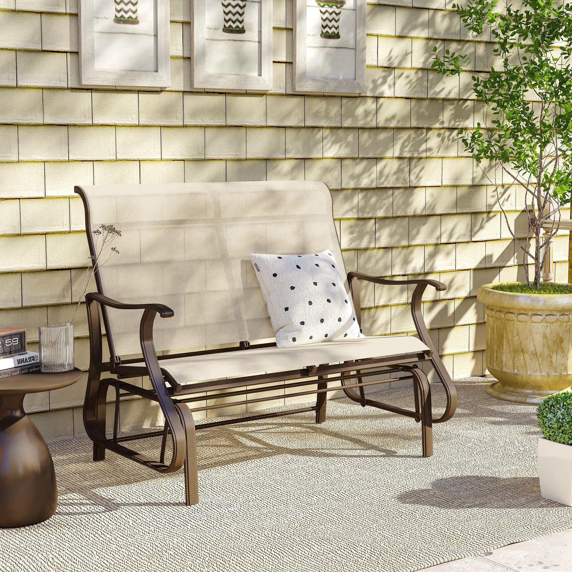 2-Person Outdoor Glider Chair, Mesh Seat, Steel Frame, Khaki Outdoor Gliders at Gallery Canada