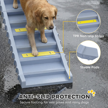 Foldable Dog Ramp With Anti-Slip Steps, Grey