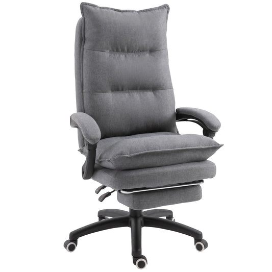 Office Chair 360° Swivel Adjustable Height Linen Style Fabric Recliner with Retractable Footrest and Double Padding, Grey - Gallery Canada
