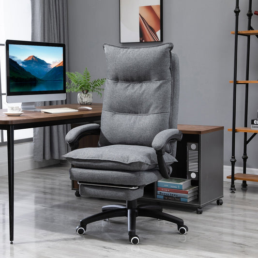 Office Chair 360° Swivel Adjustable Height Linen Style Fabric Recliner with Retractable Footrest and Double Padding, Grey - Gallery Canada