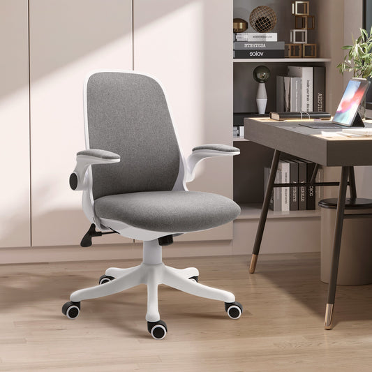 Office Chair 360° Swivel Task Desk Breathable Fabric Computer Chair with Flip-up Arms and Adjustable Height, Grey - Gallery Canada
