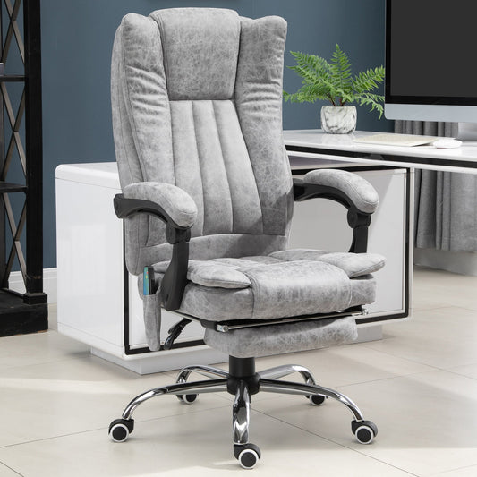 Office Chair 6-point Vibration Massage Chair Micro Fiber Recliner with Retractable Footrest Grey - Gallery Canada