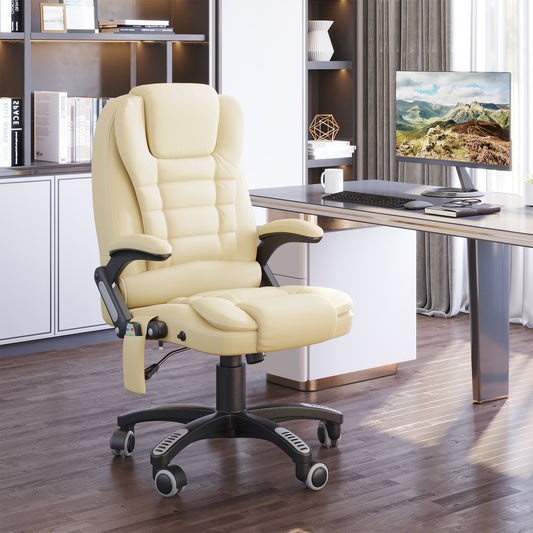 Office Chair Adjustable Heated Ergonomic Massage Swivel Vibrating High Back Leather Executive Chair Office Furniture (Beige) - Gallery Canada