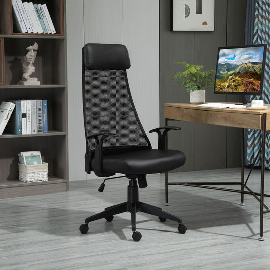 Office Chair Executive Mesh Faux Leather High Back Swivel Computer Desk Chair for with Arm, Wheels, Black - Gallery Canada