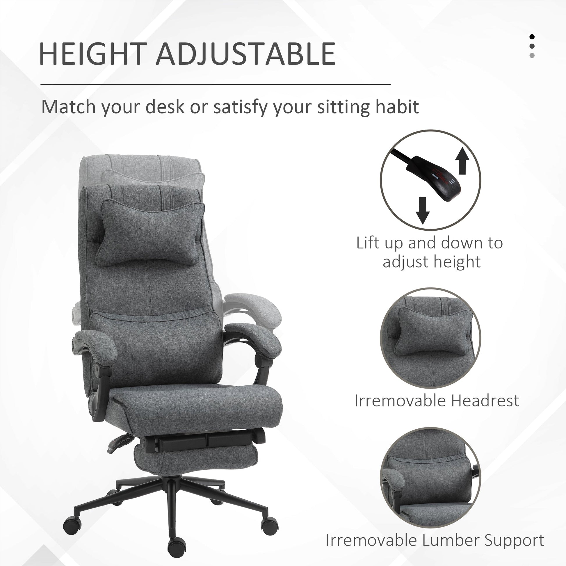 Office Recliner Chair Executive High Back Office Chair with Footrest, Grey - Gallery Canada