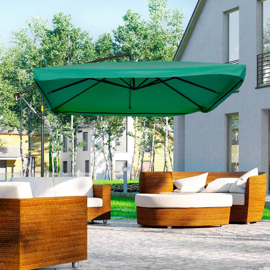 Offset Patio Umbrella with Net and Umbrella Base, Adjustable Cantilever Canopy with Cross Base, Weight Plates and 8 Ribs for Backyard, Poolside, Garden, Green - Gallery Canada