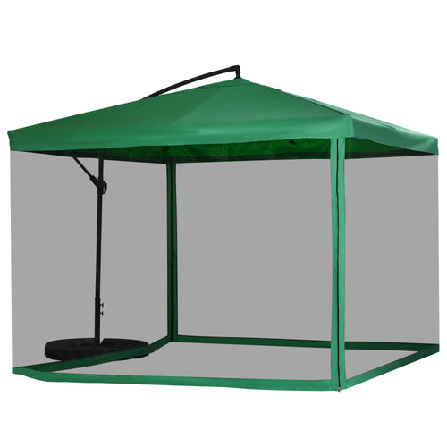 Offset Patio Umbrella with Net and Umbrella Base, Adjustable Cantilever Canopy with Cross Base, Weight Plates and 8 Ribs for Backyard, Poolside, Garden, Green