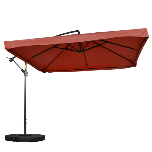 Offset Patio Umbrella with Net and Umbrella Base, Adjustable Cantilever Canopy with Cross Base, Weight Plates and 8 Ribs for Backyard, Poolside, Garden, Wine Red