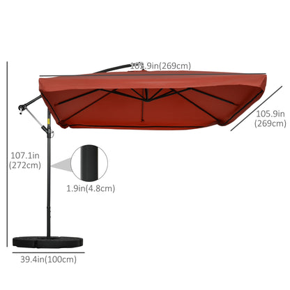 Offset Patio Umbrella with Net and Umbrella Base, Adjustable Cantilever Canopy with Cross Base, Weight Plates and 8 Ribs for Backyard, Poolside, Garden, Wine Red at Gallery Canada