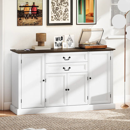 Farmhouse Sideboard with Charging Station, 58 Inch Buffet Cabinet, White Storage Cabinets at Gallery Canada