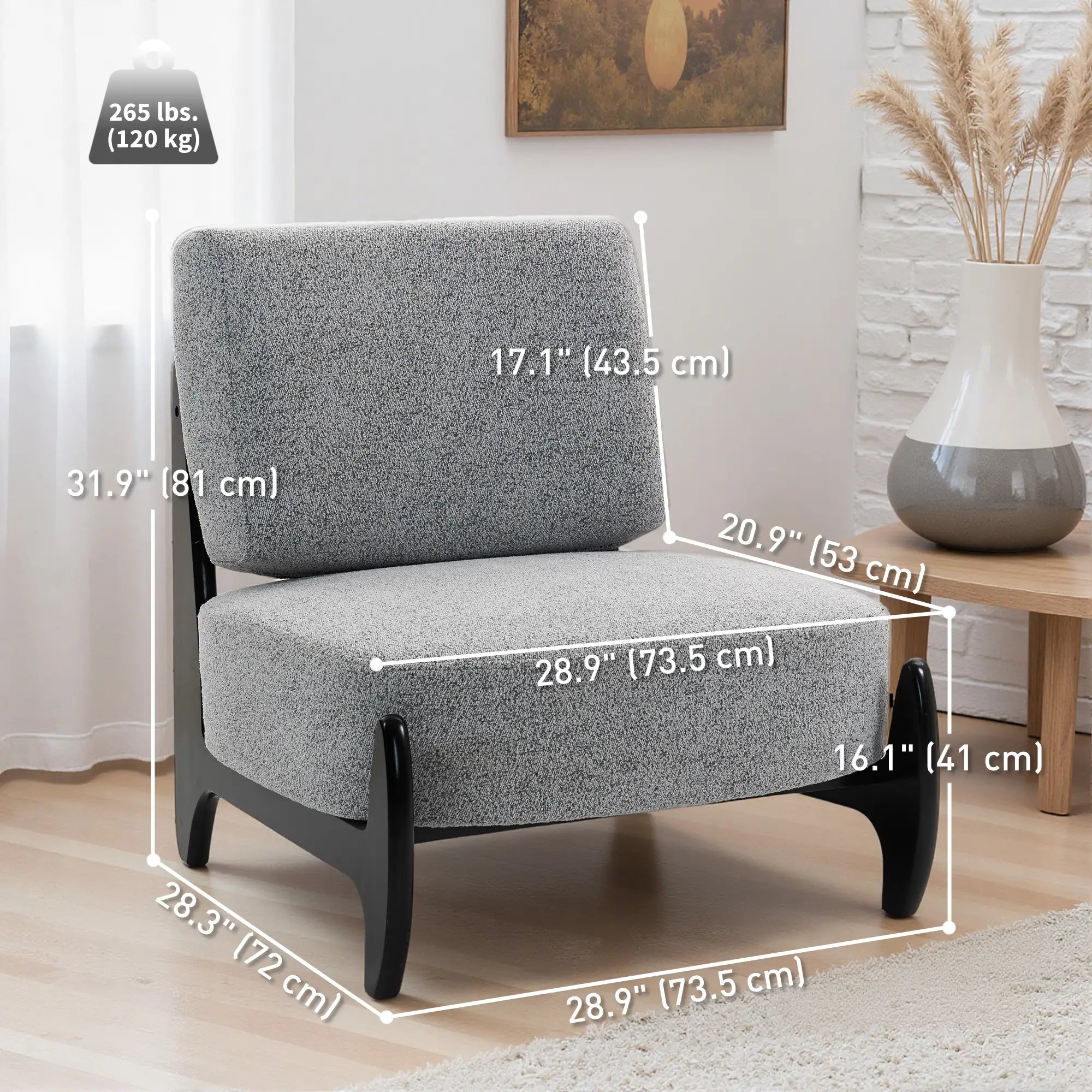 Accent Chair, Rubber Wood Frame, Wide Seat, Modern Chenille, Thick Cushion, Grey Accent Chairs at Gallery Canada