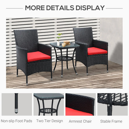3-Piece Wicker Patio Set, Rattan Bistro with Glass Table, Cushions, Red Bistro Sets at Gallery Canada