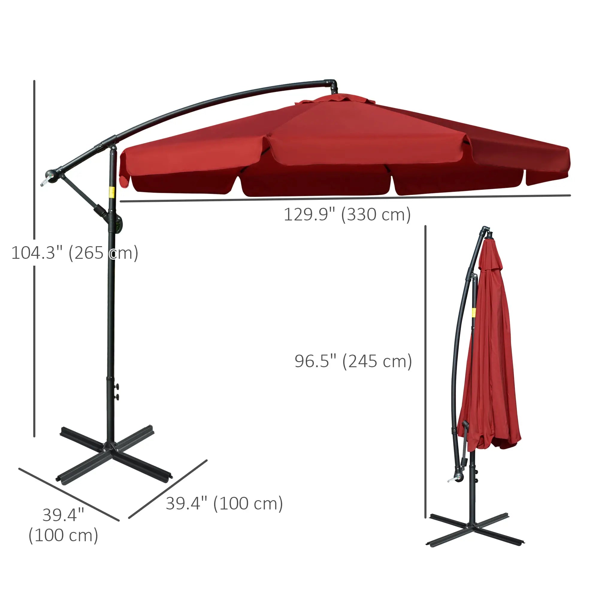 11FT Cantilever Patio Umbrella, Offset Hanging, Easy Tilt, Cross Base, Red Cantilever Umbrellas at Gallery Canada