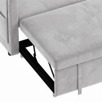 52" Grey Velvet Sofa Bed, Pull Out Sleeper with USB Ports, Grey