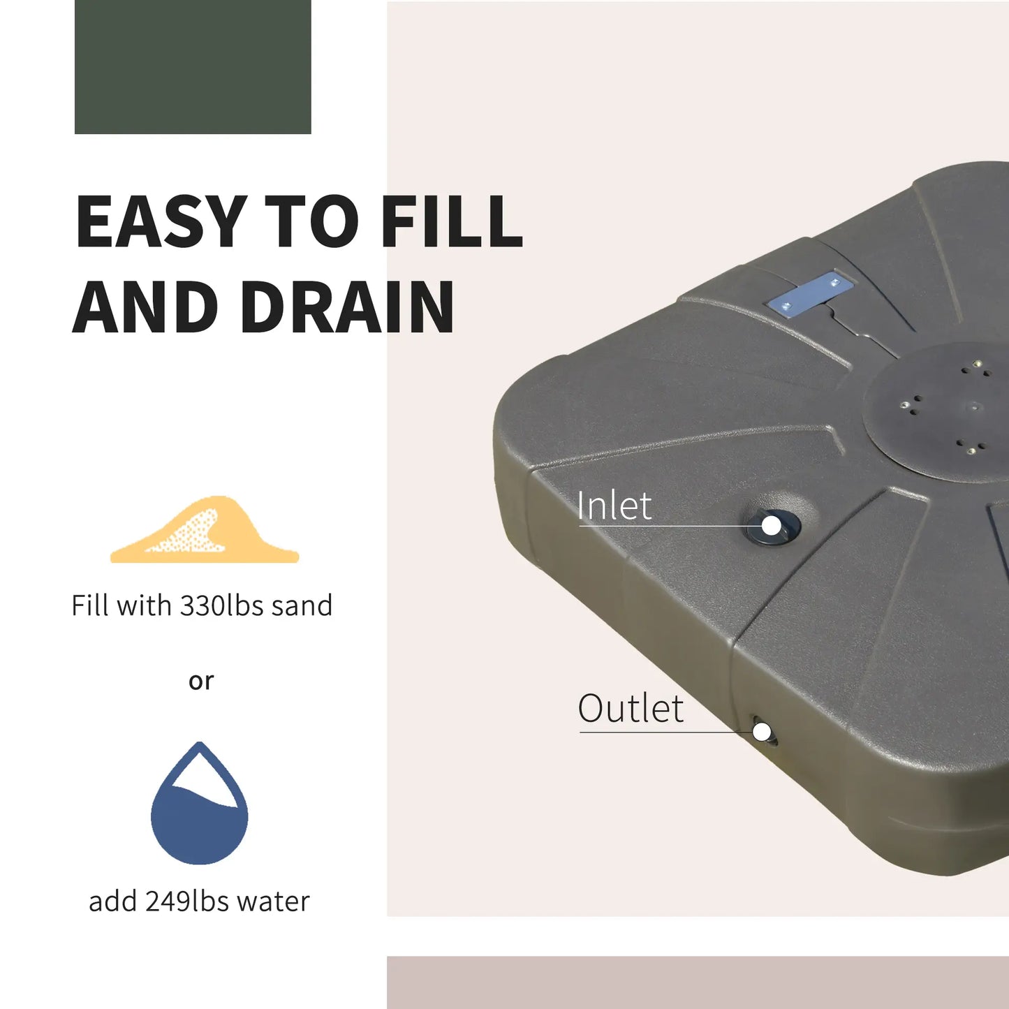 Square Cantilever Umbrella Base, Water or Sand Filled, Wheels, Heavy-Duty Stand Umbrella Bases at Gallery Canada