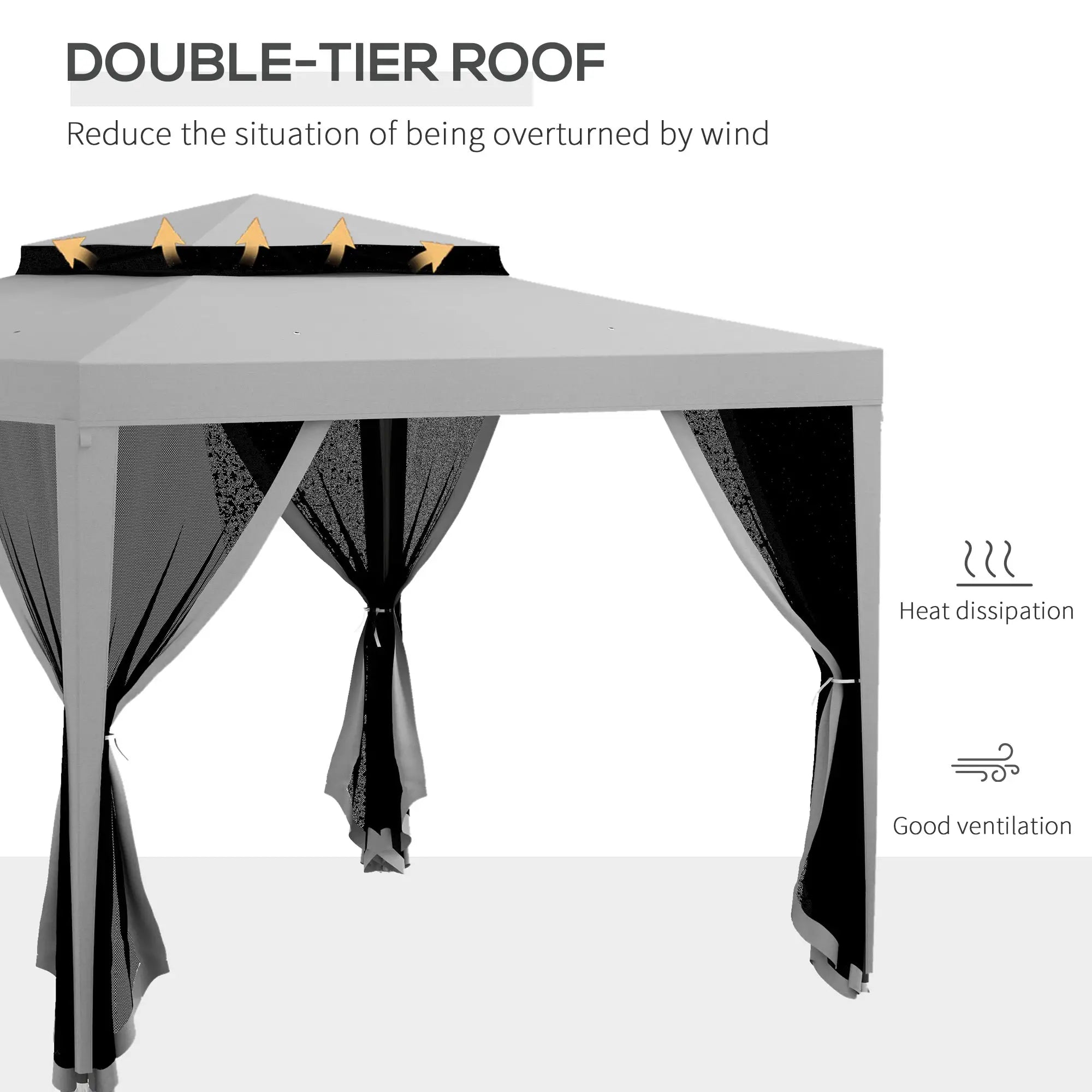 10' x 10' Outdoor Canopy Tent, Mesh Netting, Double Tier Roof, Grey Gazebos at Gallery Canada