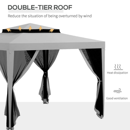 10' x 10' Outdoor Canopy Tent, Mesh Netting, Double Tier Roof, Grey Gazebos at Gallery Canada