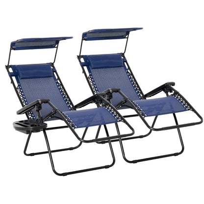 Foldable Lounge Chair with Canopy, Outdoor Zero Gravity Chair, Side Tray, Cup Holder, Blue Outdoor Chaise Lounges at Gallery Canada