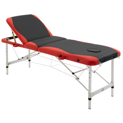 85" Foldable Massage Table, 3 Section, Salon Spa Facial Couch Bed, Black/Red Portable Massage Tables at Gallery Canada