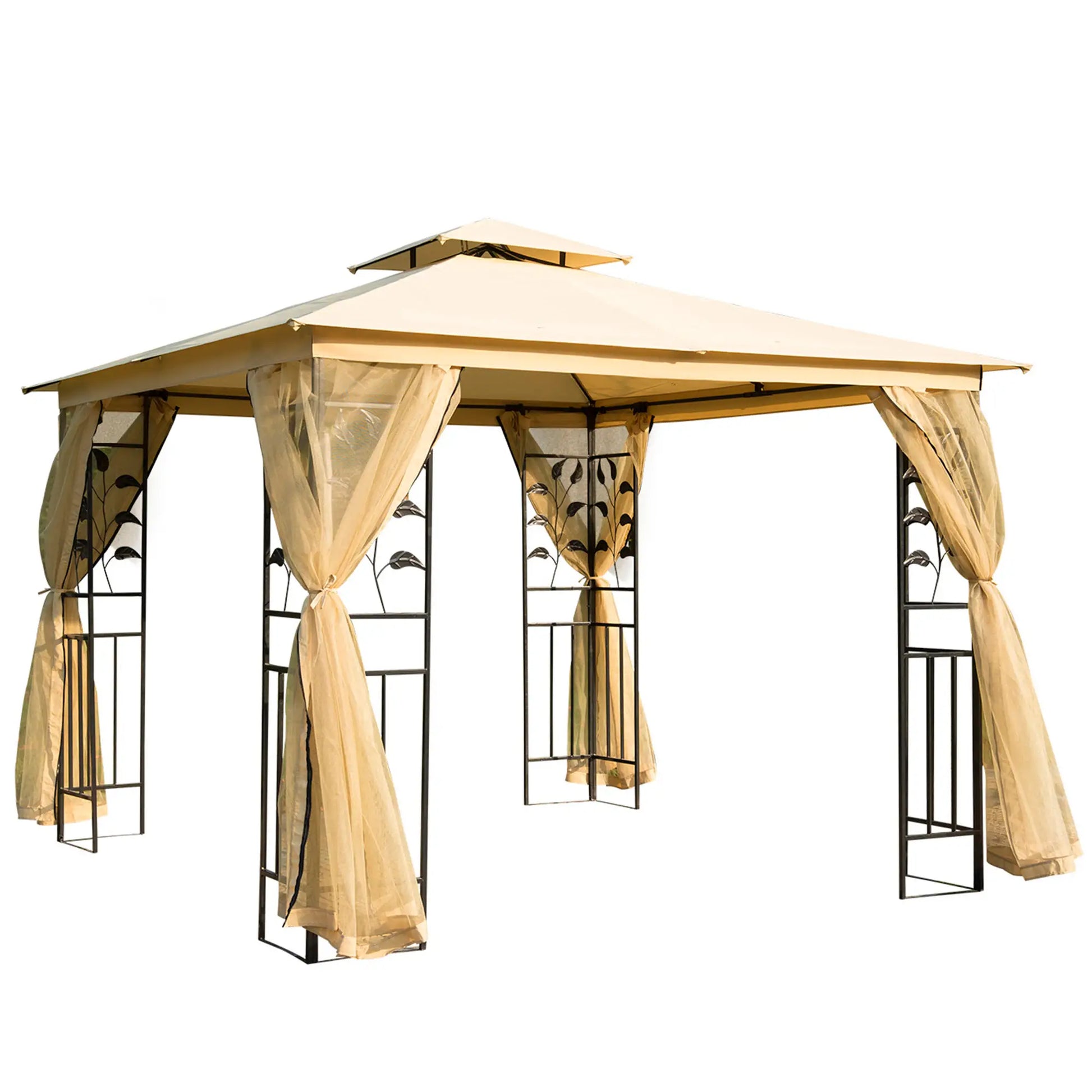 10'x10' Steel Patio Gazebo, Soft-Top, 2-Tier Roof, Beige Gazebos Beige, Black at Gallery Canada