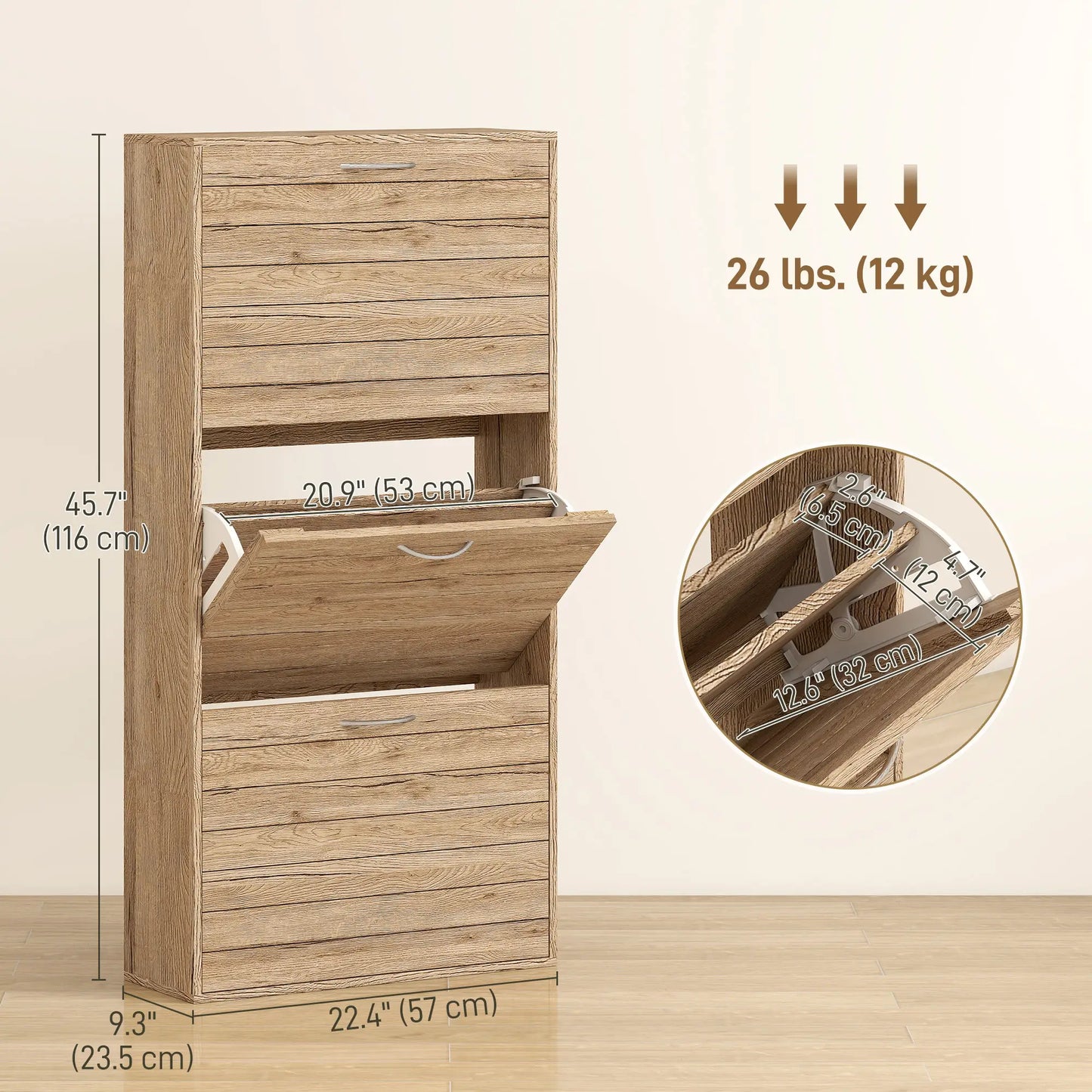 Shoe Storage Cabinet, 3 Flip Drawers, 12 Pair Organizer, Oak Shoe Storage Cabinets & Racks at Gallery Canada