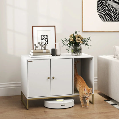 Cat Litter Box Enclosure, Tall Legs, Litter Mat, 31.5" x 20" x 22", White Cat Litter Box Enclosures at Gallery Canada