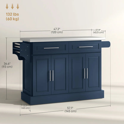 Rolling Kitchen Island with Storage, Stainless Steel Top, Blue Kitchen Islands & Kitchen Carts at Gallery Canada