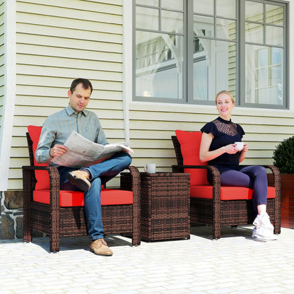 3 Pc Wicker Patio Set, Rattan Bistro with Storage Table, Thickened Cushions, Outdoor Garden Set, Red Bistro Sets at Gallery Canada