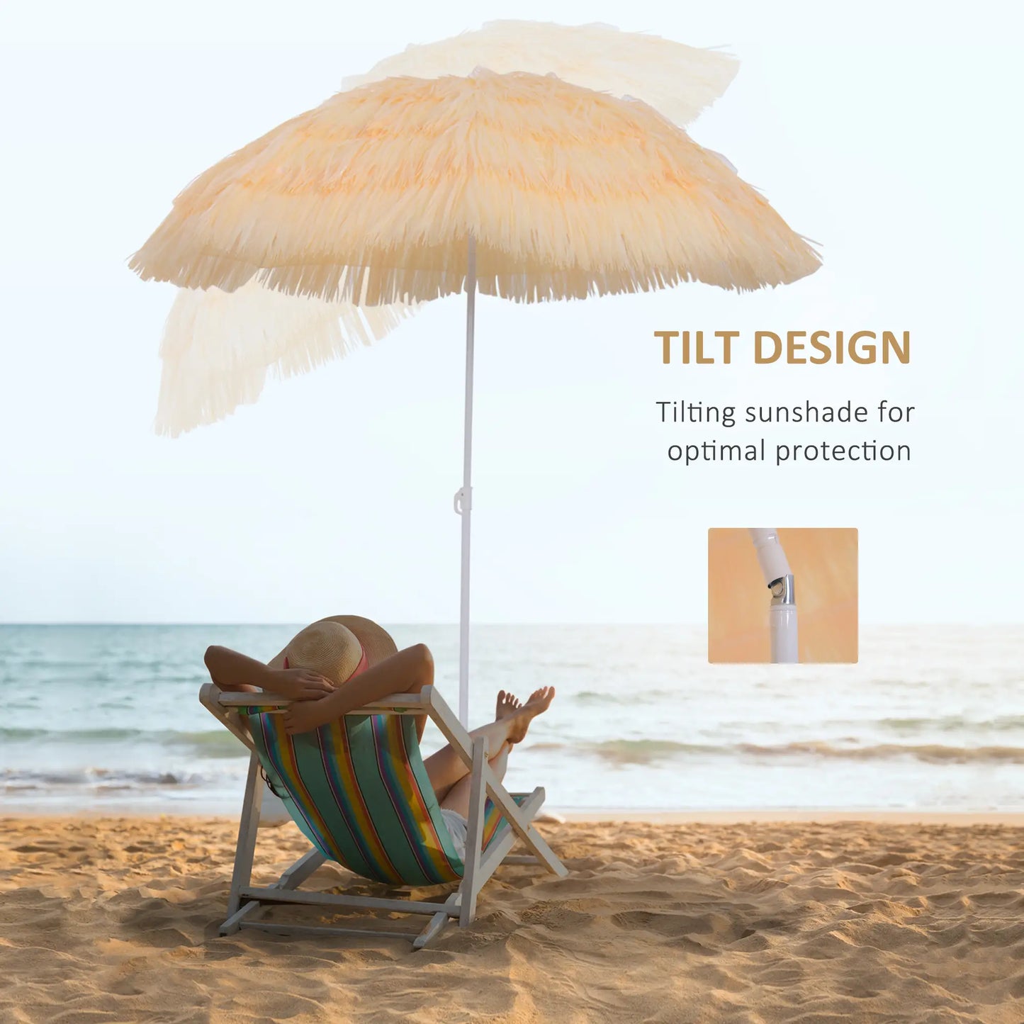 6FT Beach Umbrella, Tilt Sunshade, Adjustable Height, Wheat Beach Umbrellas at Gallery Canada